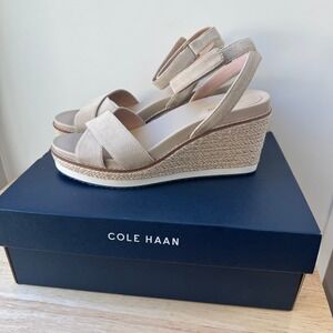 Cole Haan Espadrille Wedge Sandals Womens 7 Sesame Suede W34122 Cloudfeel